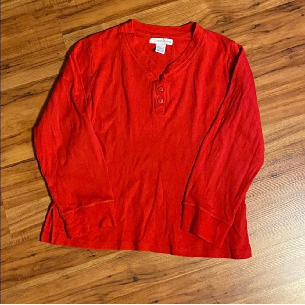 Planet Sleep Women's Long Sleeve Ribbed Henley Pajama Top Size Medium